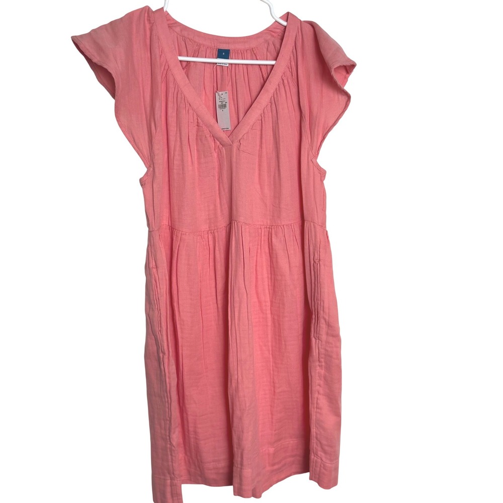 Old Navy Womens S Short Sleeve V Neck Tiered Dress Salmon Cotton‎ NWT Pink Coral